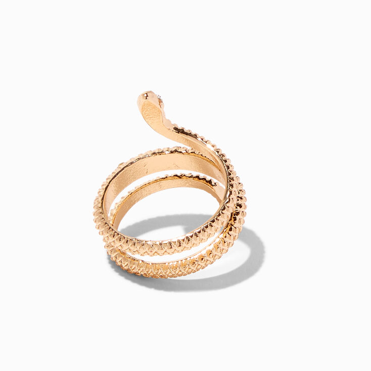 Gold Crystal Textured Snake Wrap Ring,