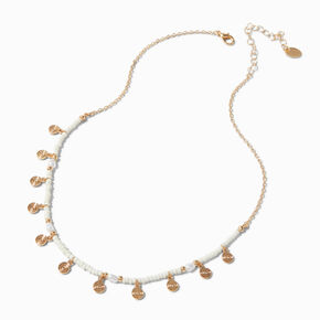 Gold-tone Spiral Pendant White Beaded Necklace,