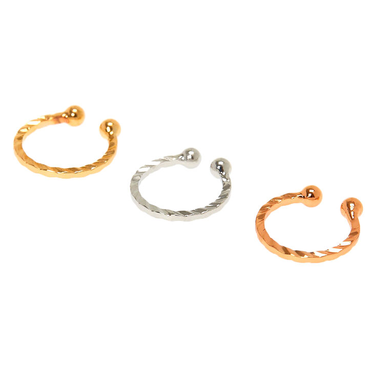 Mixed Metal Twisted Faux Hoop Nose Rings - 3 Pack,
