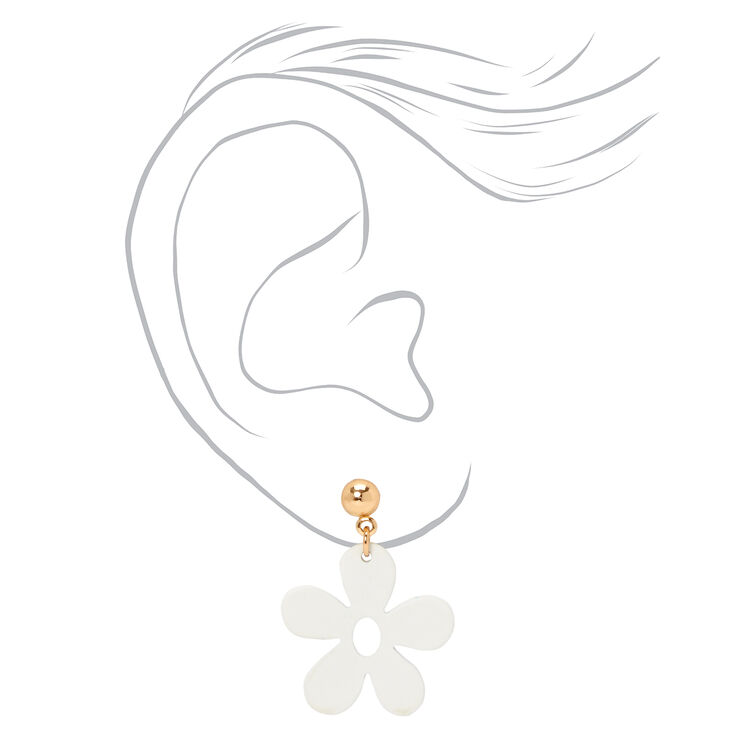 White Daisy 1&quot; Drop Earrings,