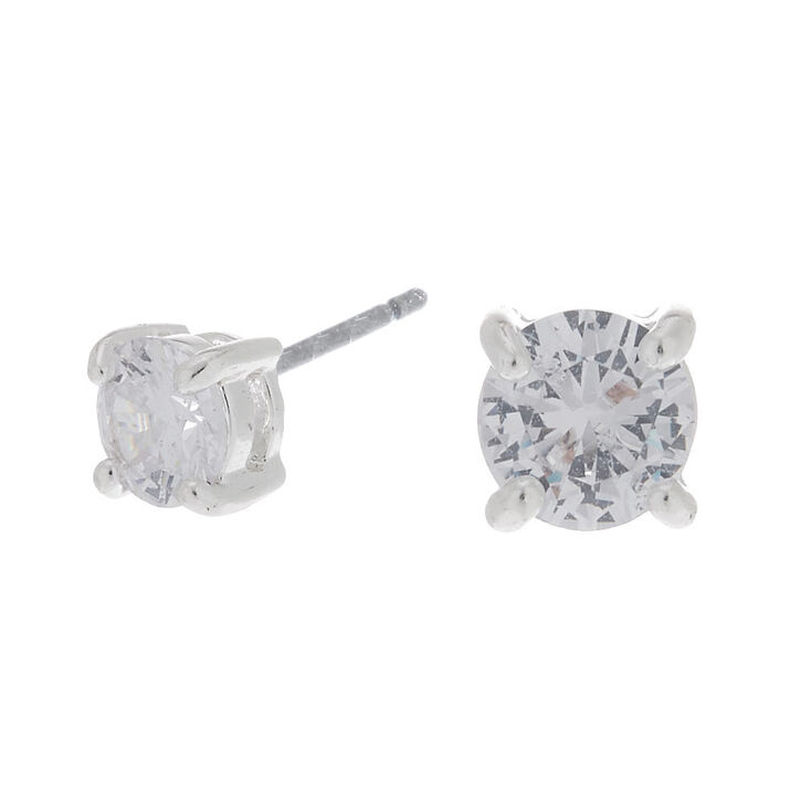 Silver Cubic Zirconia 5MM Round Stud Earrings,