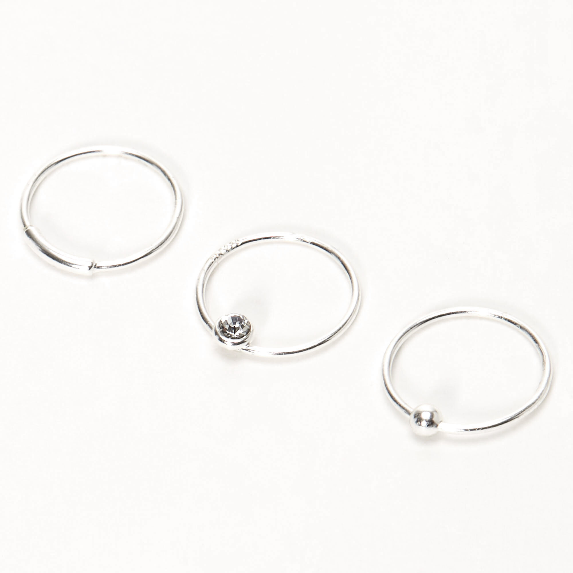 Sterling Silver 22G Bar Ball Crystal Hoop Nose Rings - 3 Pack | Icing US