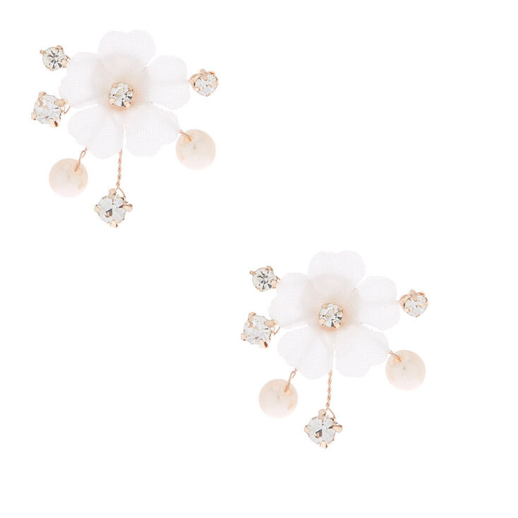 Rhinestone & Pearl Floral Vine Stud Earrings,