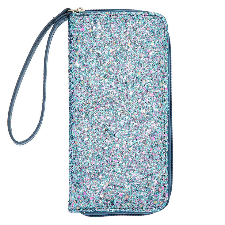 Chunky Glitter Zip Wristlet - Blue,