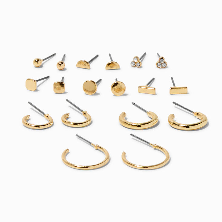 Gold-tone Mini Geometric Earrings Set- 9 Pack,