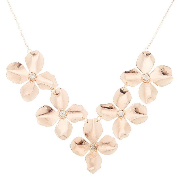 Rose Gold Flower Petal Statement Necklace,