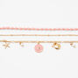 Gold &amp; Pink Beads &amp; Shell Charms Choker Necklaces - 3 Pack,