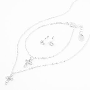 Silver Embellished Cross Jewelry Set - 3 Pack,