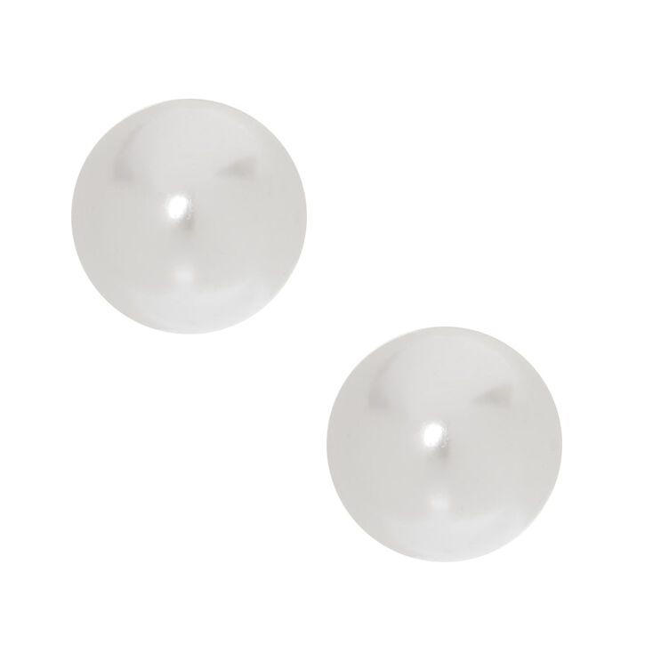 8MM White Pearl Stud Earrings,
