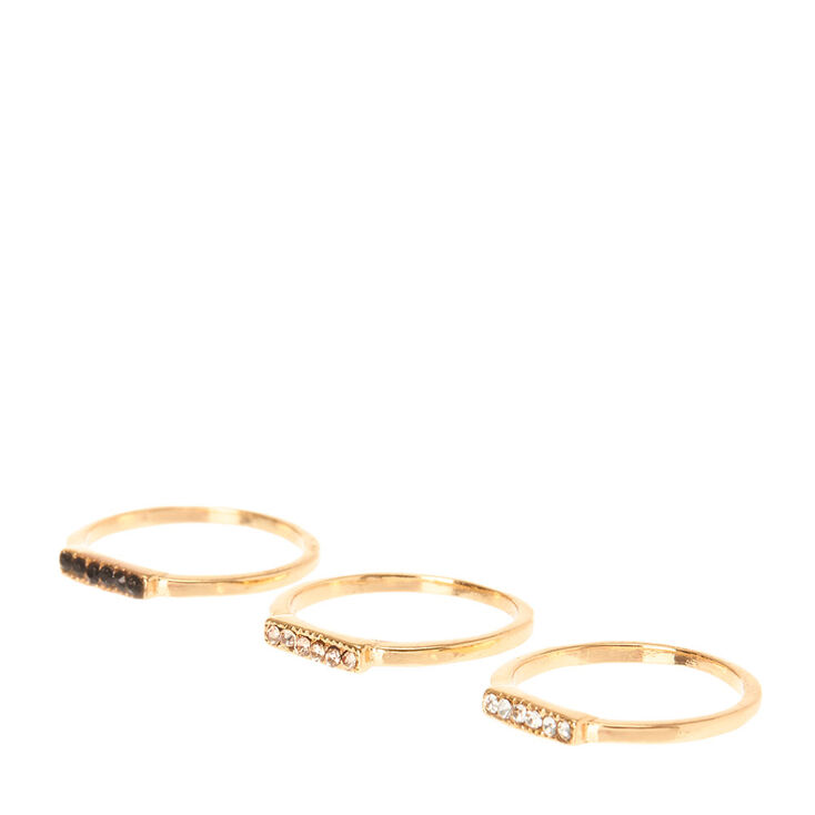 Colored Crystal Studded Gold Midi Rings,