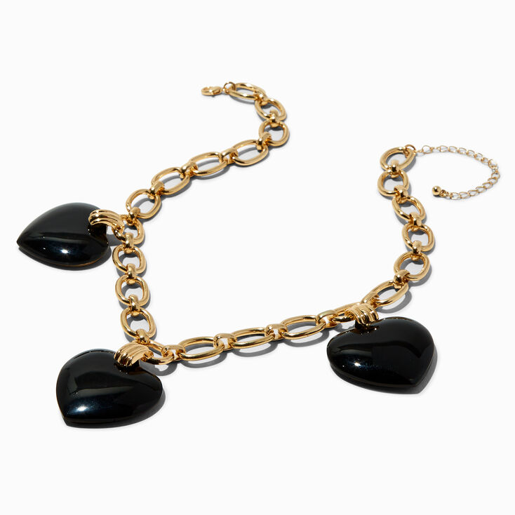 Black Heart Gold-tone Chunky Chain Necklace,