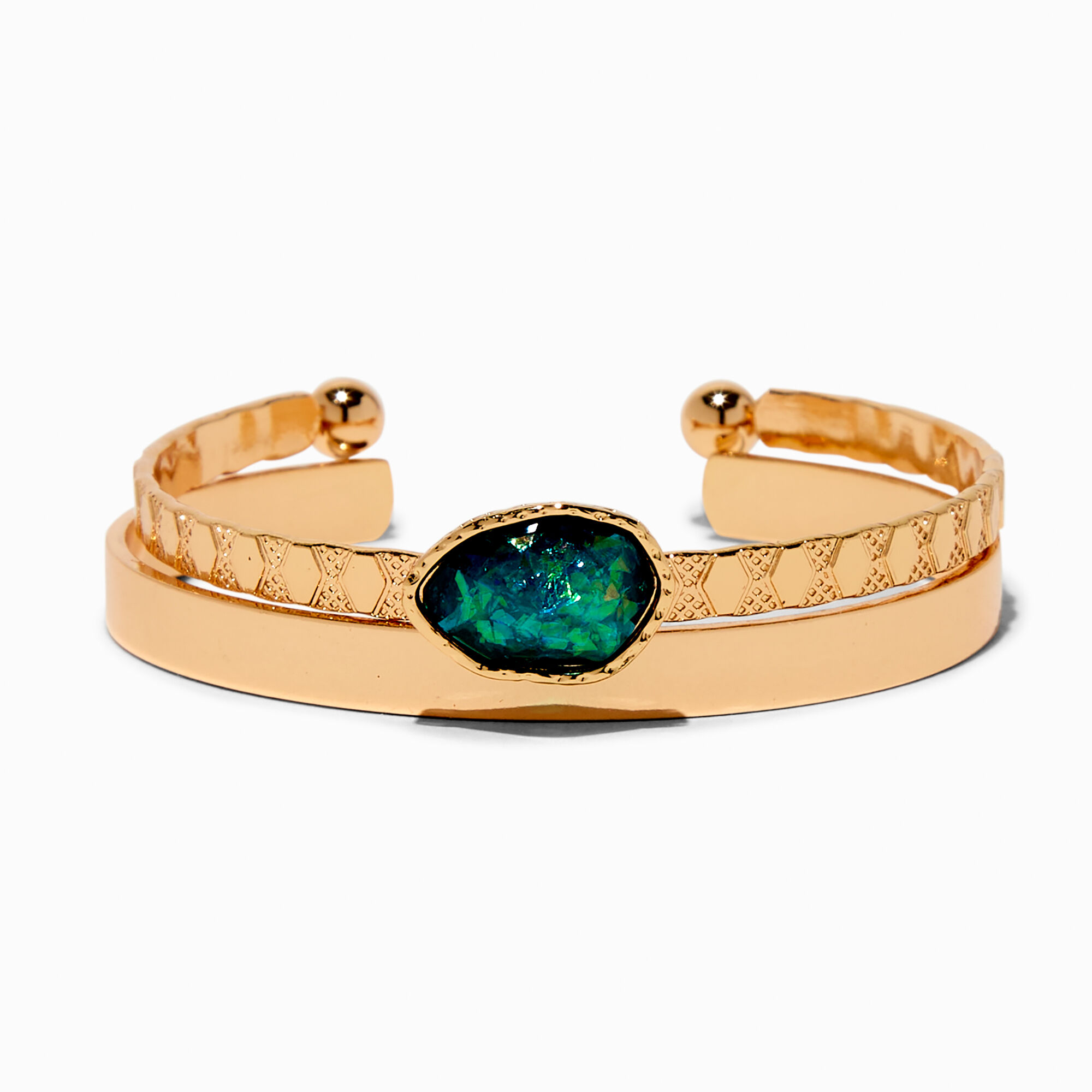 Green Stone Gold tone Cuff Bracelets 2 Pack Icing US