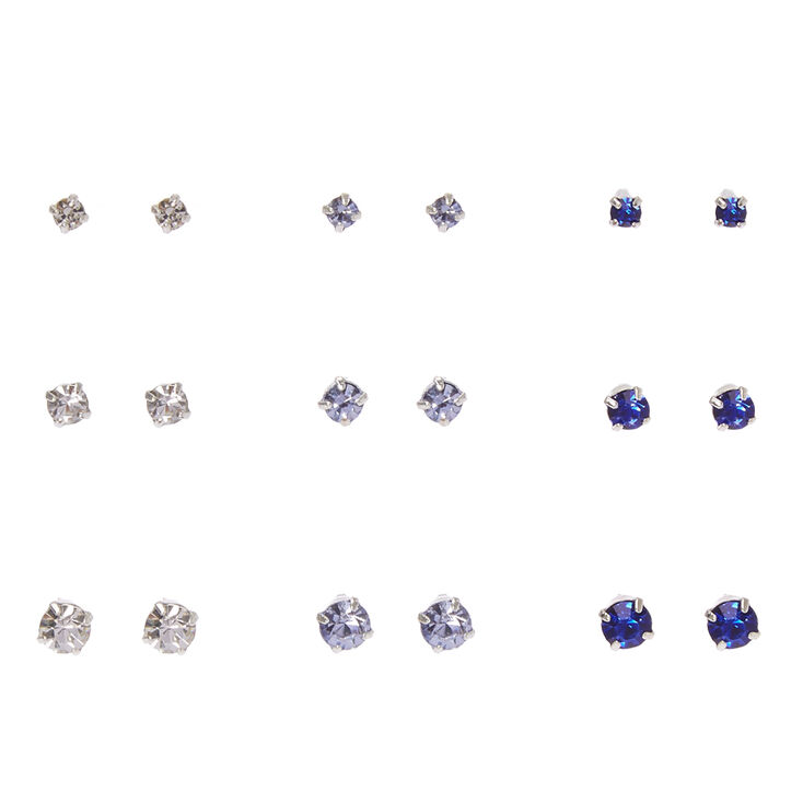 Clear, Lavender & Blue Graduated Crystal Stud Earrings,