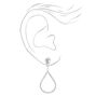 Silver Crystal Teardrop Outline 1.5&quot; Clip On Drop Earrings,