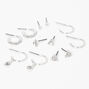Silver Embellished Geometric Stud &amp; Hoop Earrings - 6 Pack,