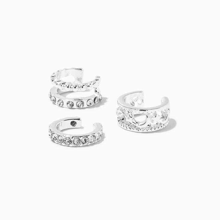 Silver Crystal Embellished Ear Cuffs - 3 Pack,