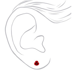 Sterling Silver Rose Stud Earrings - Red,
