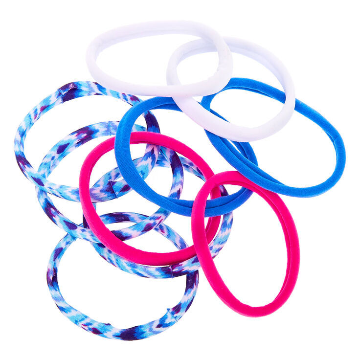 Tie Dye Retro Rolled Hair Ties - Blue, 10 Pack,
