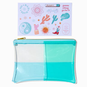 Colorblock Zip Pencil Case with Stickers,