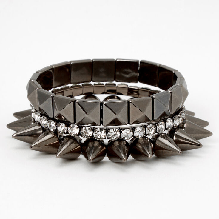 Hematite Spikes Stretch Bracelets - 3 Pack,