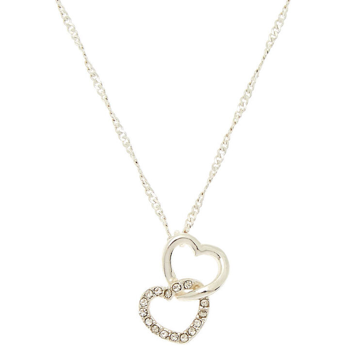 Silver Linked Heart Pendant Necklace,