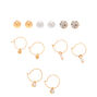 Gold Crystal Pearl Mixed Earrings - 6 Pack,