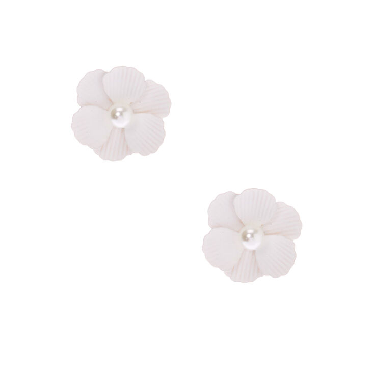 Pearl Flower Stud Earrings - White,