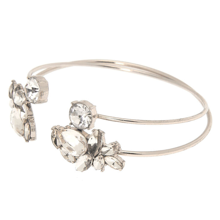 Silver Rhinestone Leaf Cuff Bracelets - 2 Pack,
