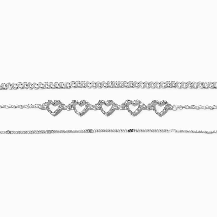 Silver-tone Crystal Heart Choker Necklaces - 3 Pack,