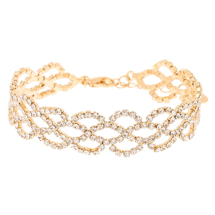 Gold Rhinestone Scallop Chain Bracelet,