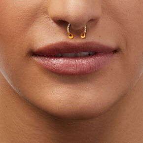 Gold-tone 16G Crystal Horseshoe Septum Nose Ring,