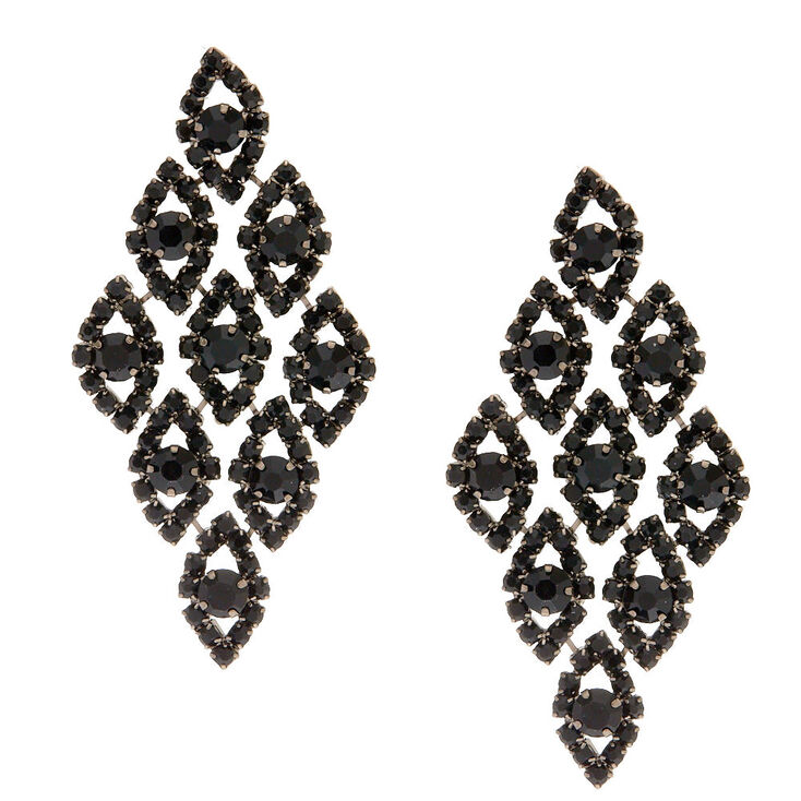 Black Crystal Chandelier Drop Earrings,