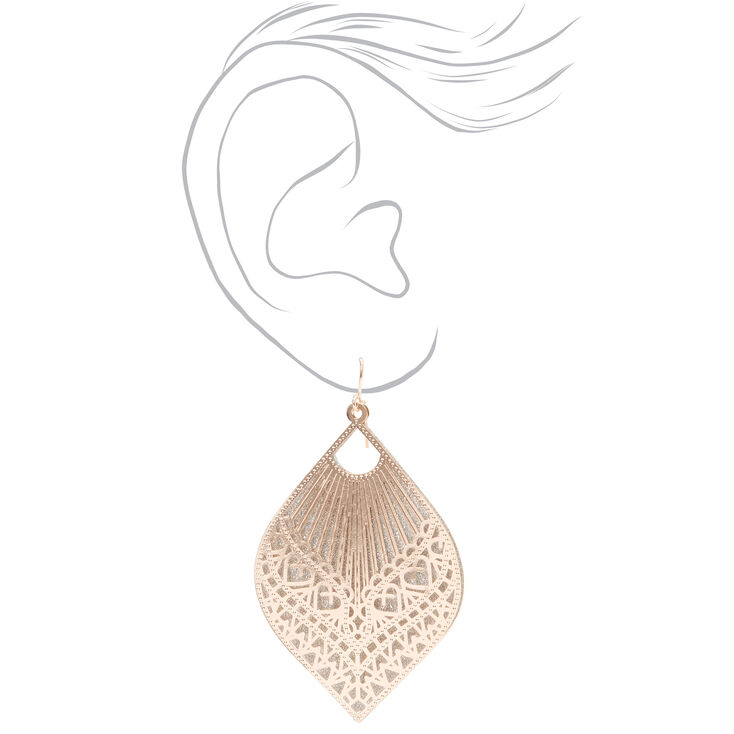 Rose Gold 2.5&quot; Filigree Teardrop Drop Earrings,