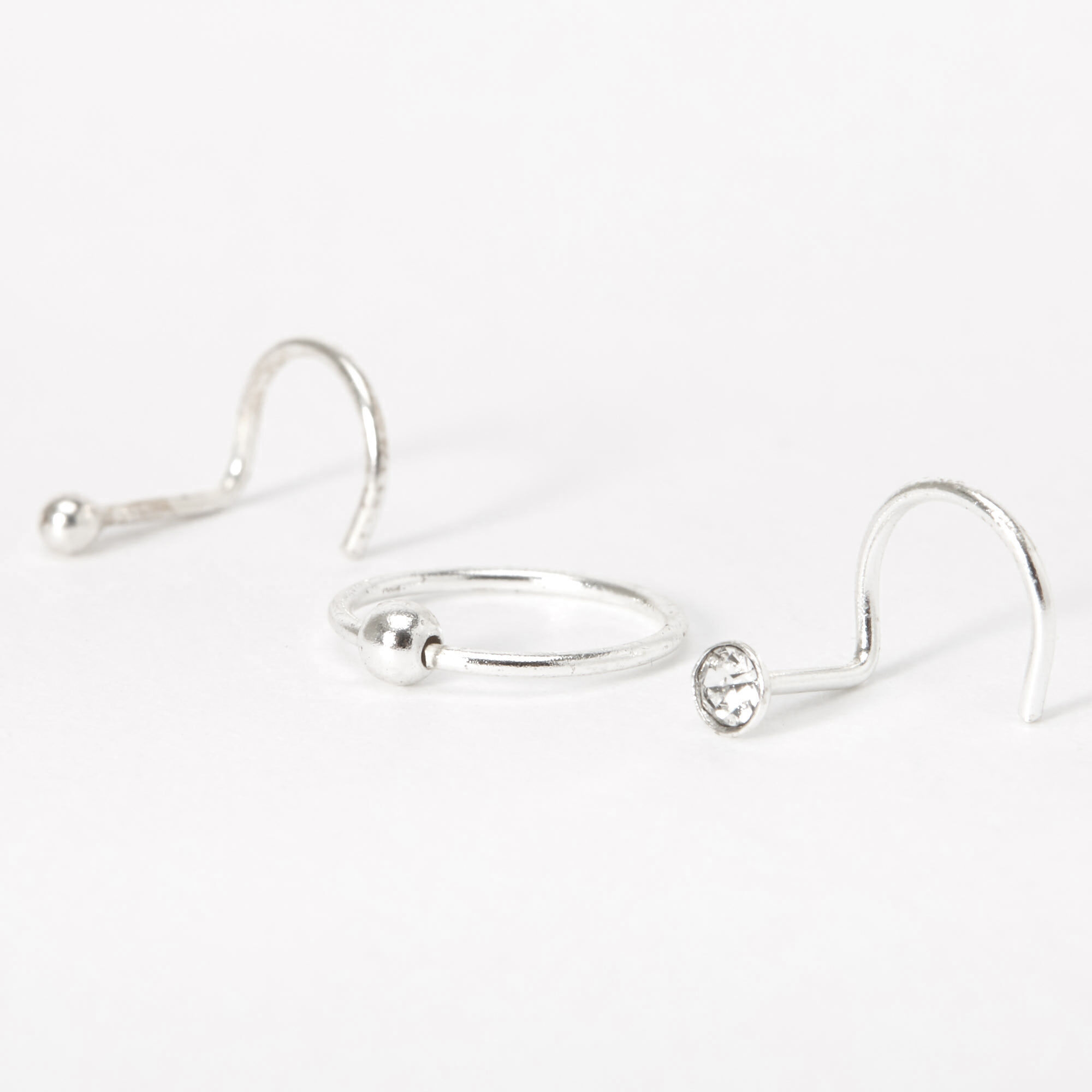 Sterling Silver 22g Crystal Ball Nose Rings 3 Pack Icing Us