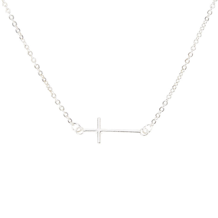 Silver Side Cross Necklace,