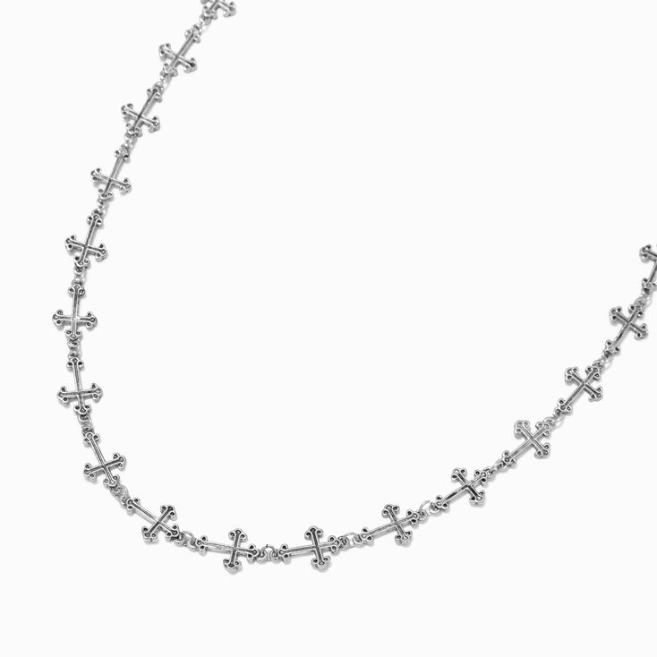 Burnished Silver Cross Link Chain Necklace,