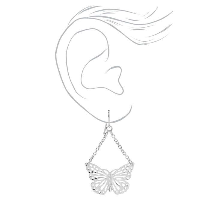 Silver 2&quot; Filigree Butterfly Drop Earrings,