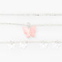 Silver Resin Butterfly Multi Strand Choker Necklaces - Pink, 2 Pack,