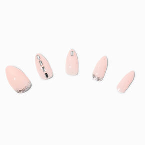 Nude Sequin Bling Stiletto Vegan Faux Nail Set - 24 Pack,