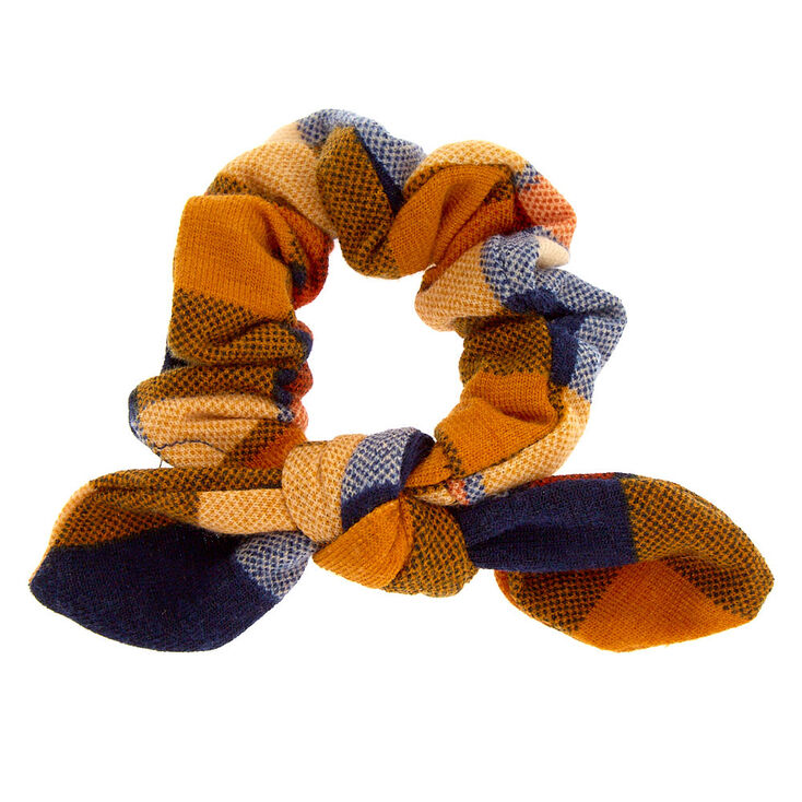 Plaid Knotted Bow Hair Scrunchie - Mustard,