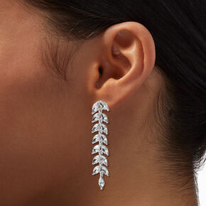 Rhinestone Leaves Silver-tone 2&quot; Linear Drop Earrings,