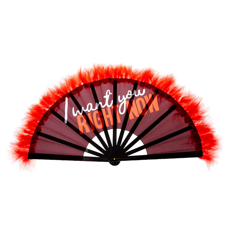 Oversized I Want You Right Now Folding Fan - Black,