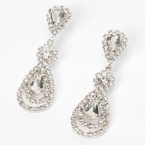 Silver 1.5&quot; Rhinestone Teardrop Drop Earrings,