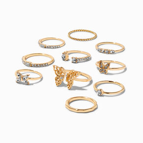 Gold Crystal Butterfly Rings - 10 Pack,