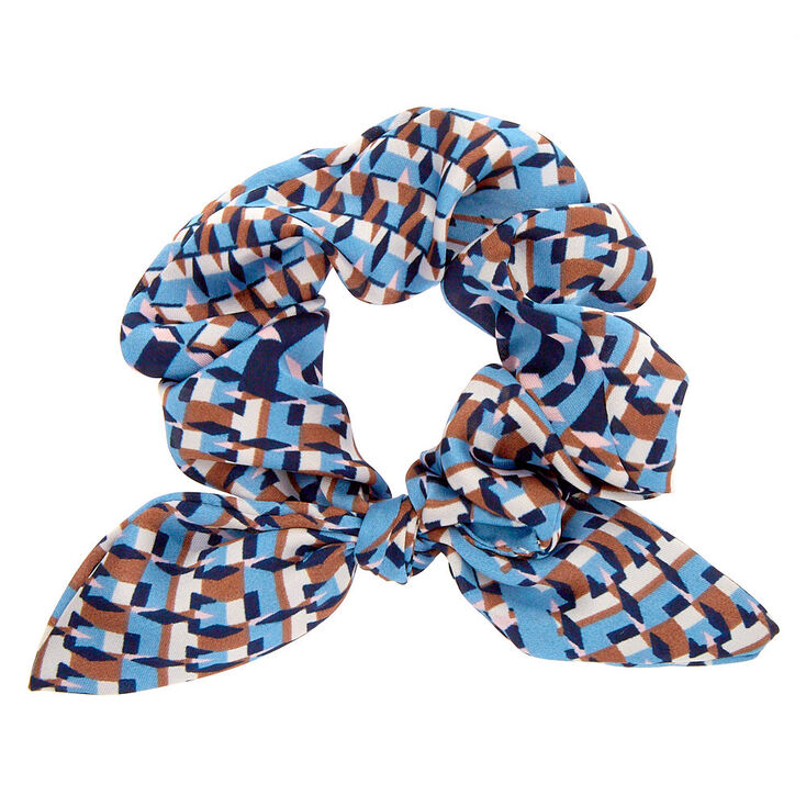 Small Geometric Knotted Bow Hair Scrunchie - Blue,