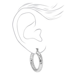Silver 20MM Textured Hinge Hoop Earrings,
