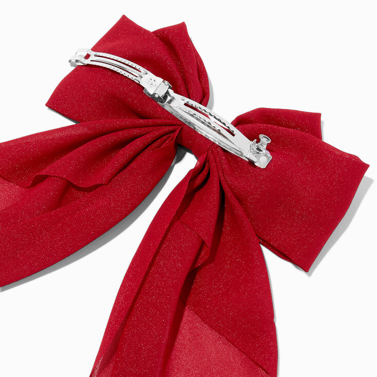 Glittery Red Long Tail Hair Bow Clip,