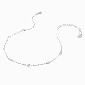 Cubic Zirconia &amp; Black Bead Silver-tone Chain Necklace,