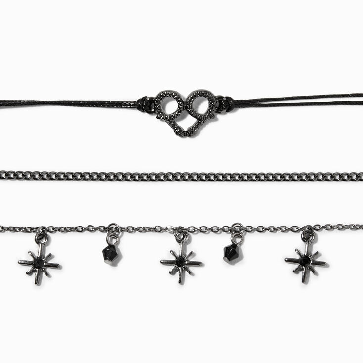 Hematite Pretzel &amp; Starburst Bracelet Set - 3 Pack,