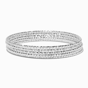 Silver-tone Laser Cut Textured Bangle Bracelets - 5 Pack,